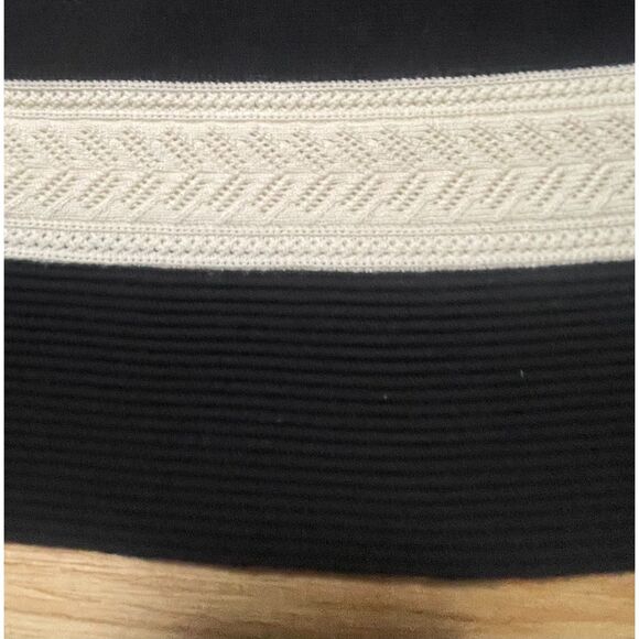 Talbots Woman 1X Black Dress Cream Trim Fit Flare Knit Midi 3/4 Sleeve - Picture 5 of 12